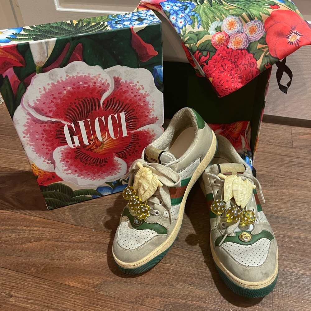 Gucci Multicolor Screener Embellished with Jeweled Cherries Sneakers